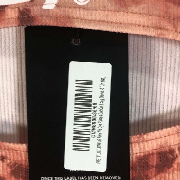 NWT PRETTYLITTLETHING Pink Tie Dye Ribbed Cut Out Long Sleeve Bodycon Dress sz 2 - Picture 2 of 4